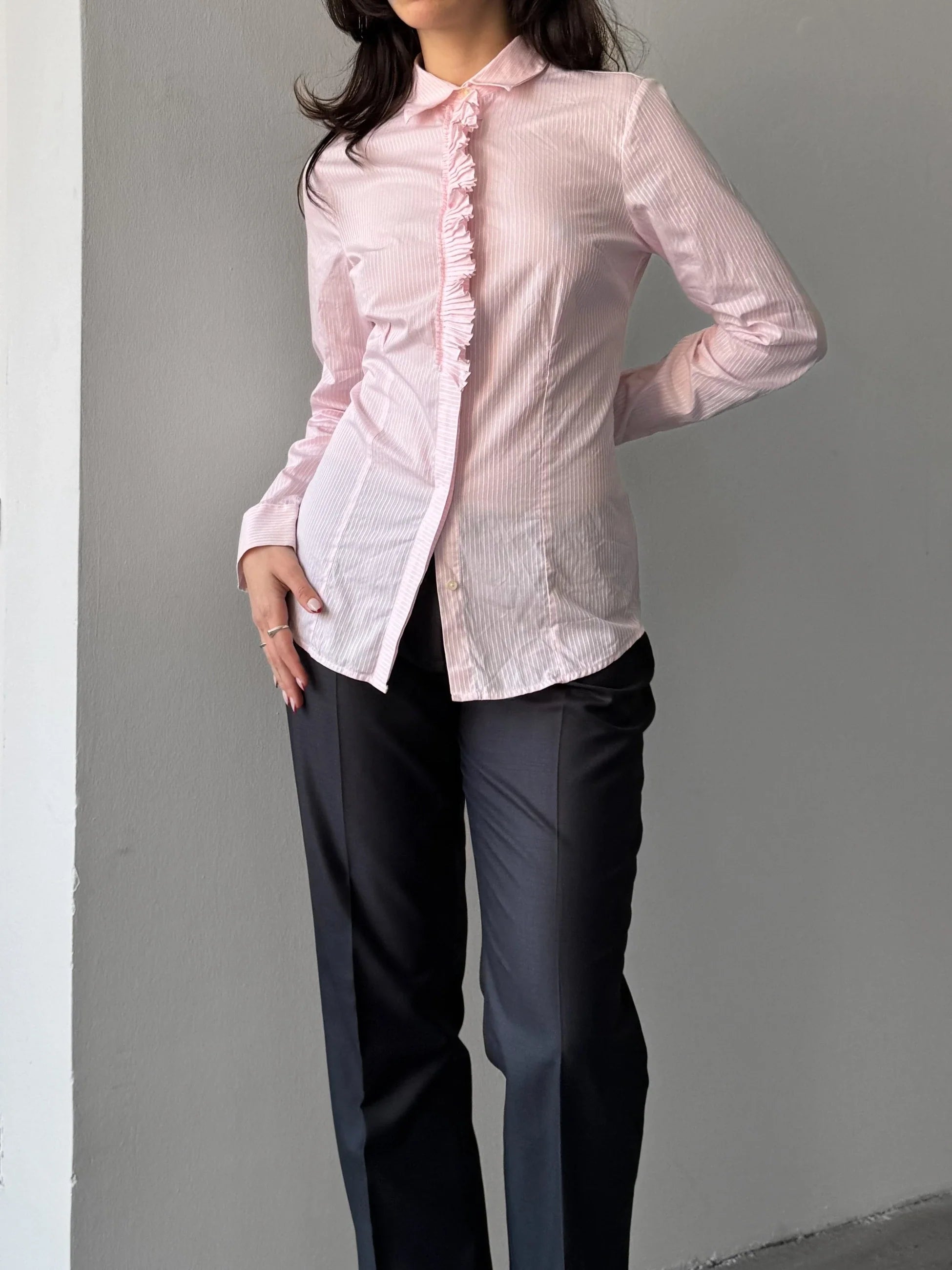 Collar-Detailed Striped Shirt