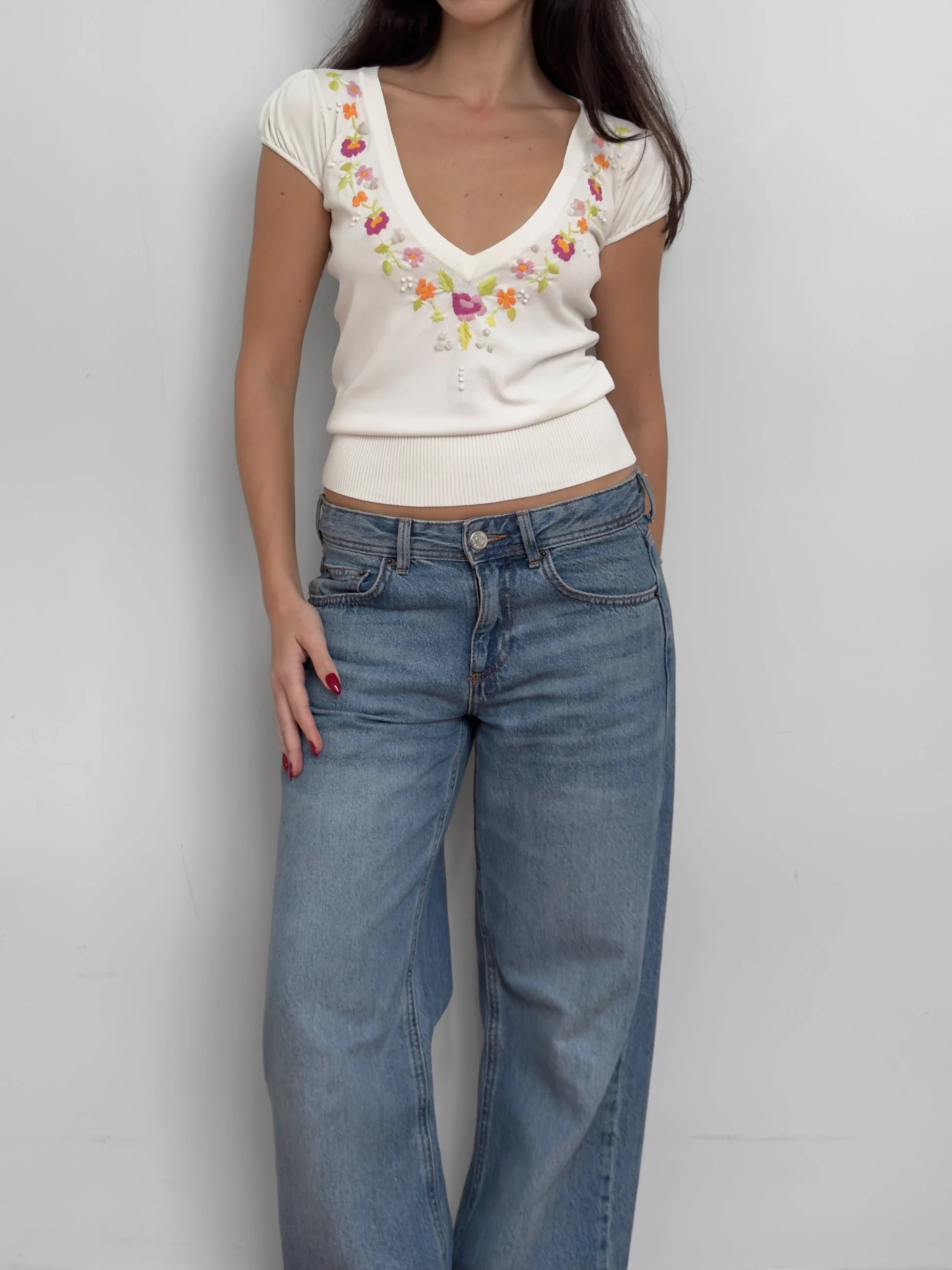 Embroidered Knit Blouse