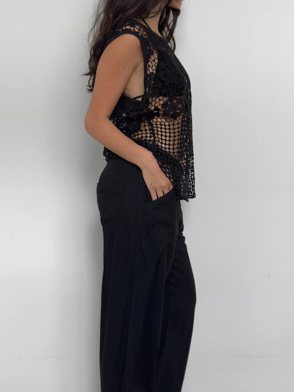 Black Pointelle Blouse