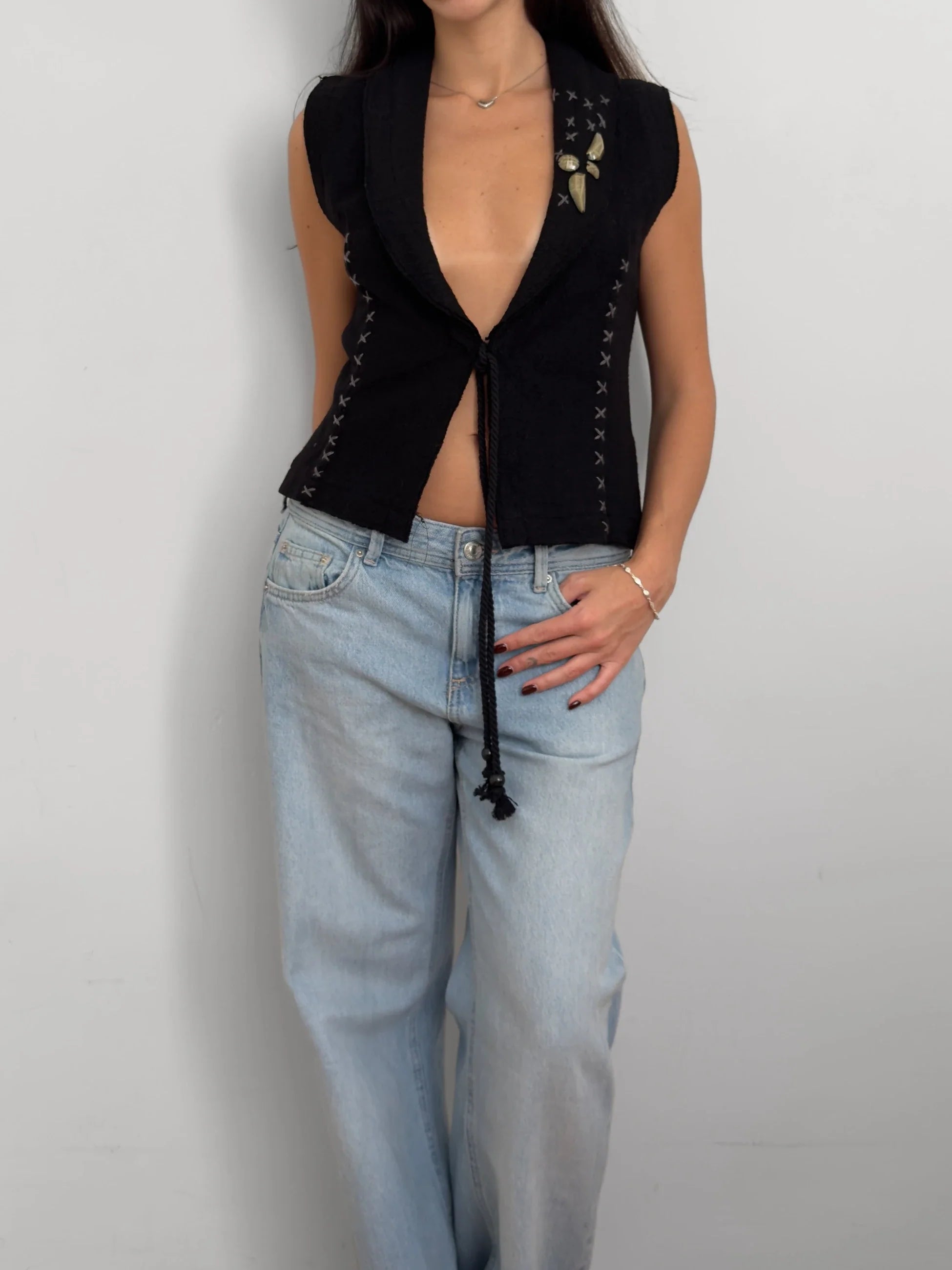 Black Embroidered Vest