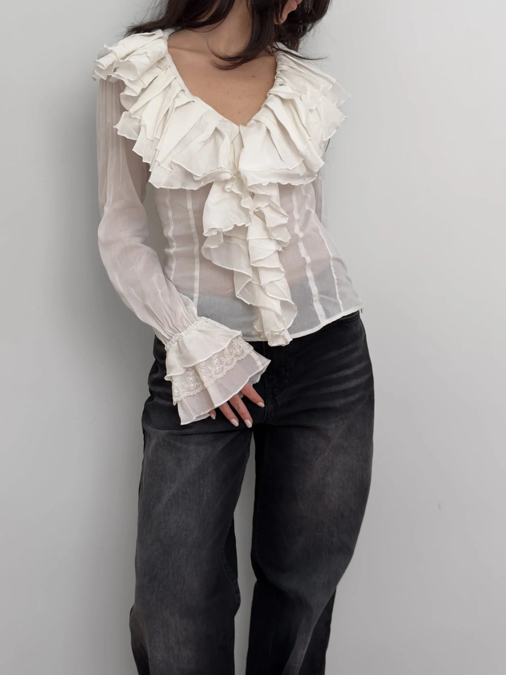 Ruffled %100 Cotton Blouse