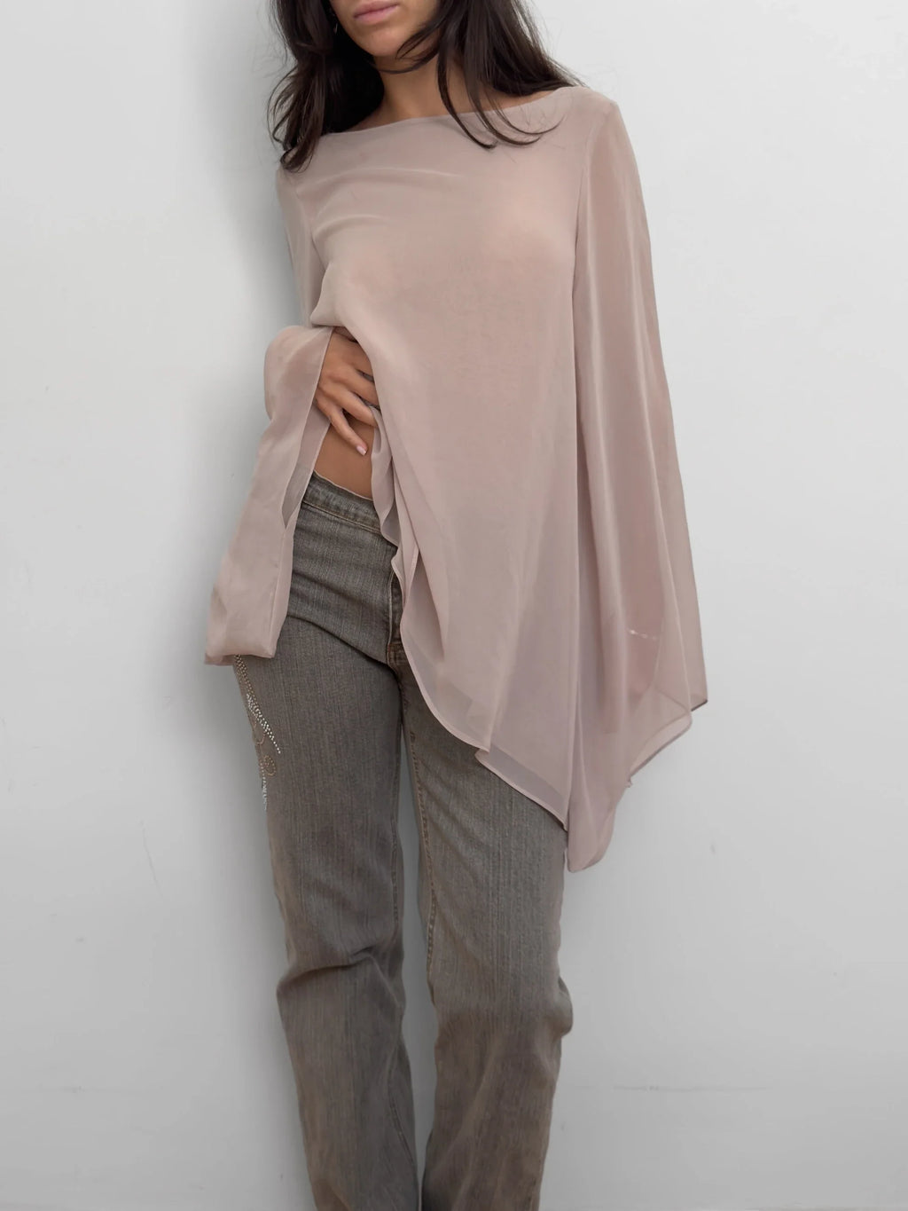 Asymmetric Tulle Blouse