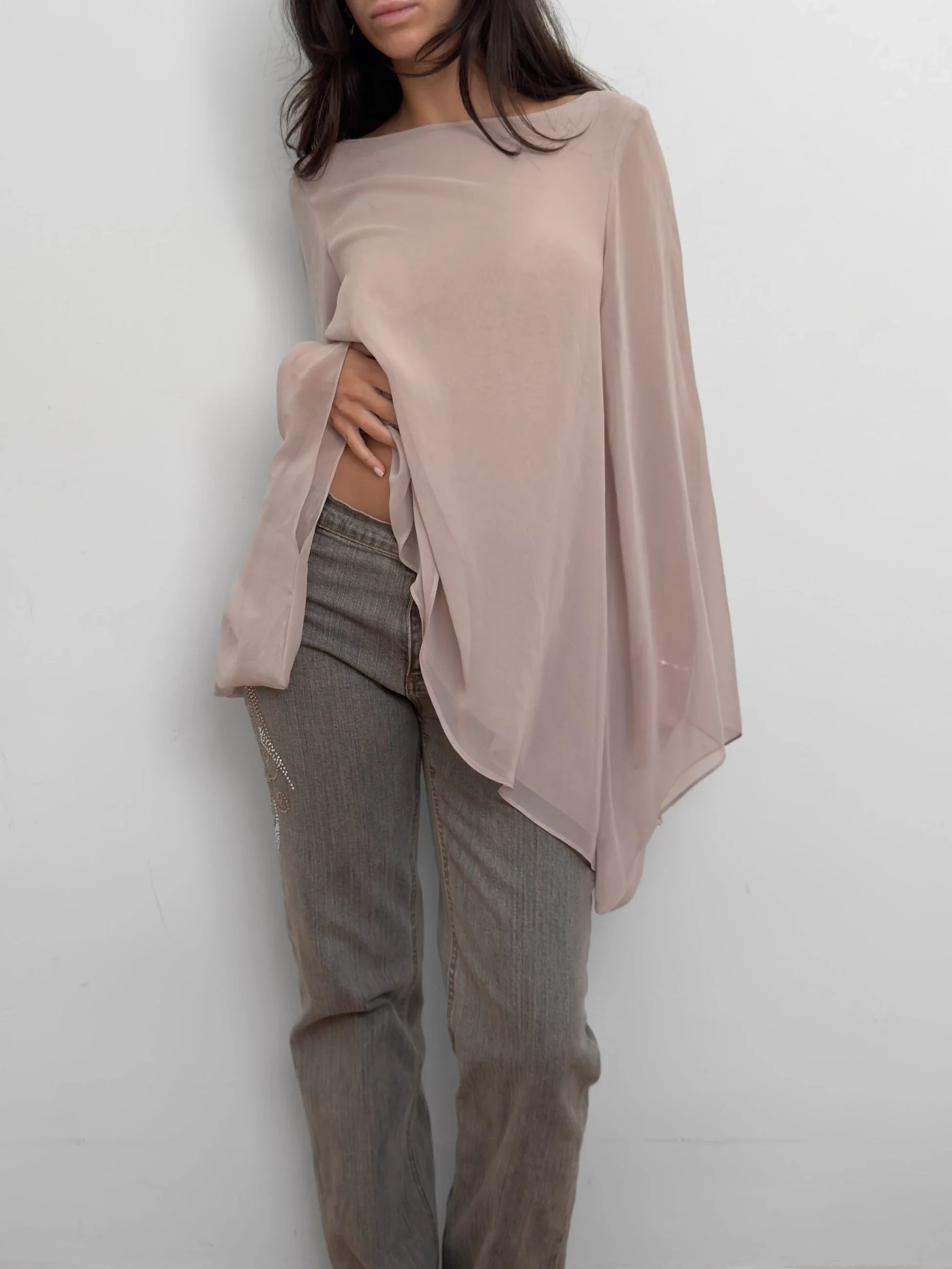 Asymmetric Tulle Blouse