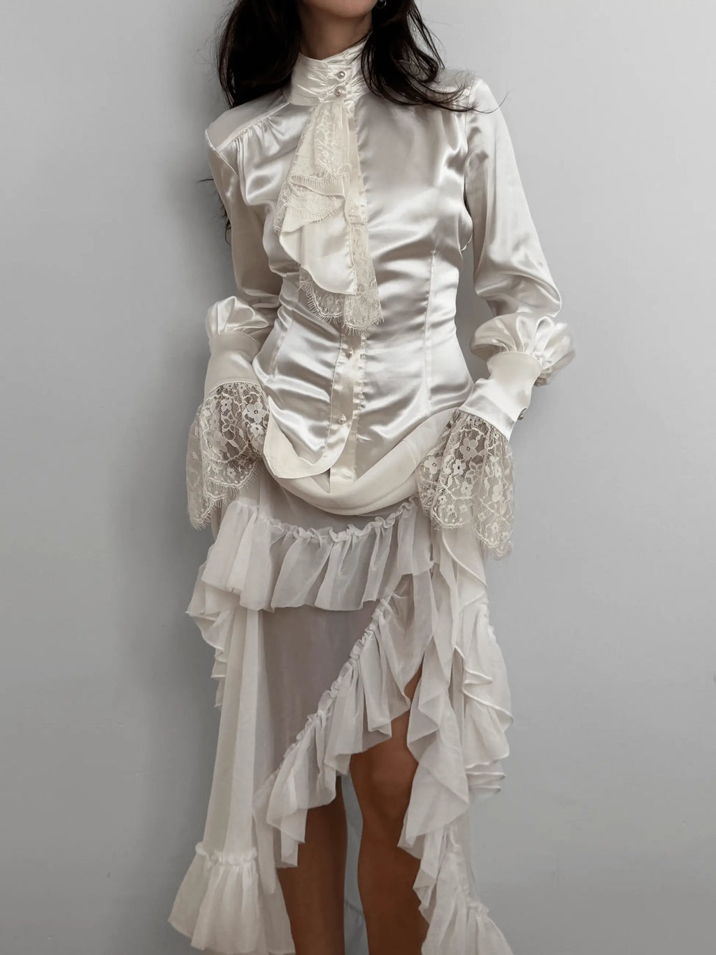 Lace-Detailed Satin Shirt
