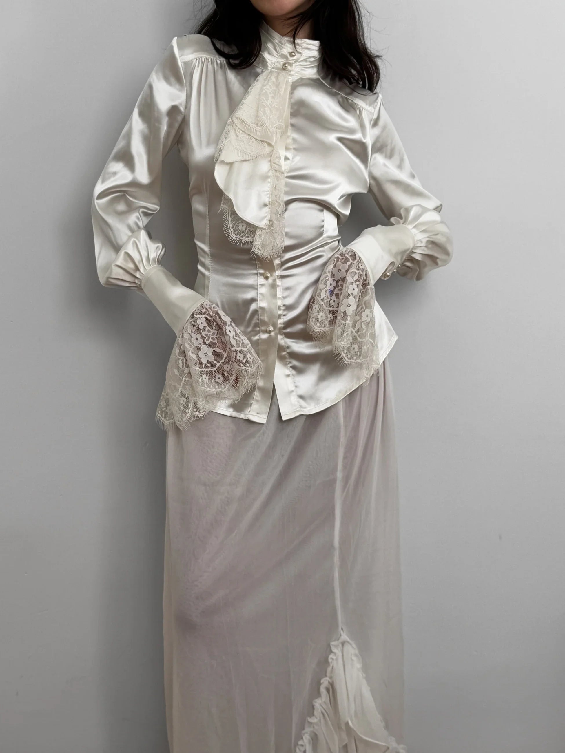Lace-Detailed Satin Shirt