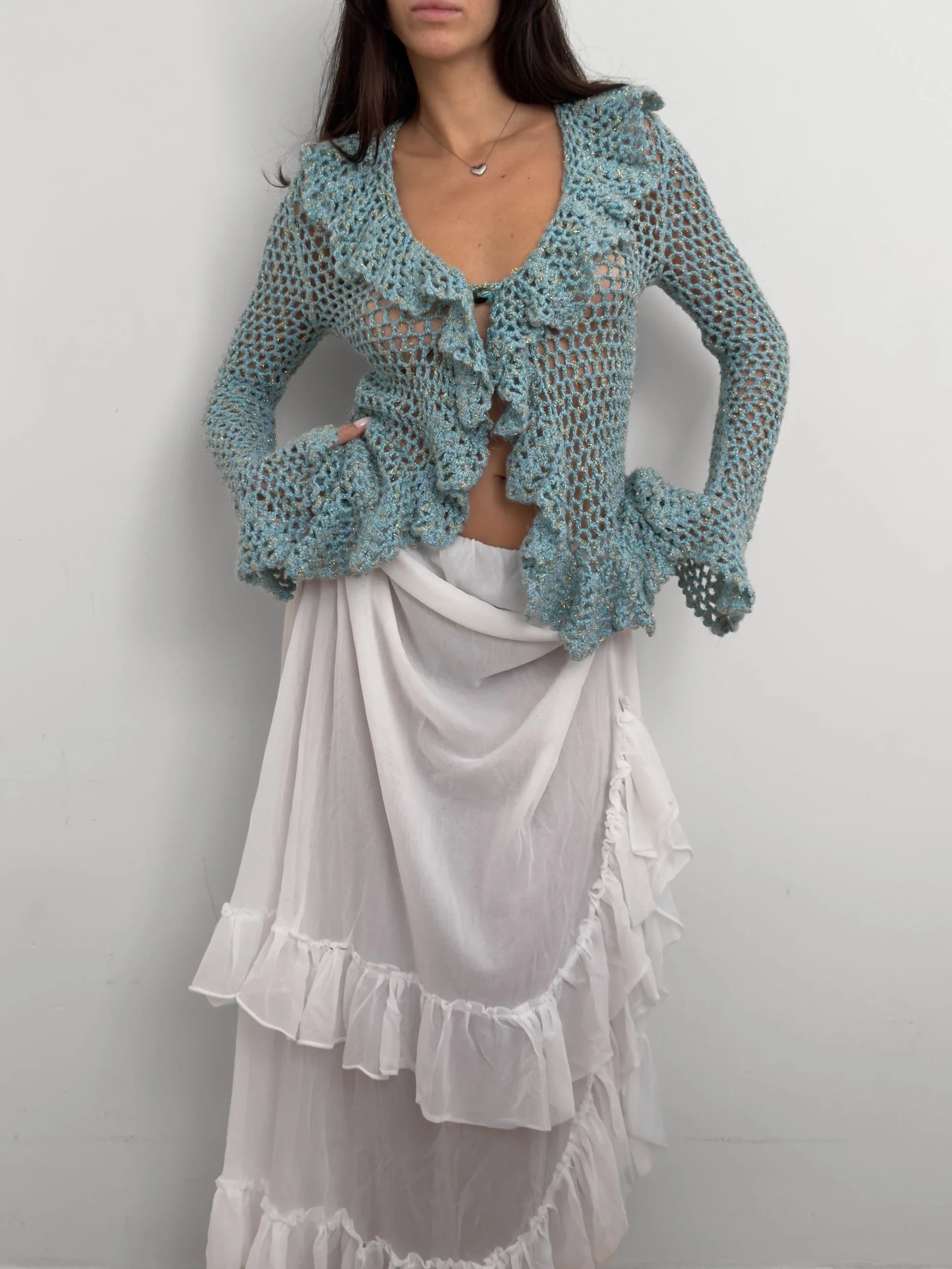 Ruffled Knit Cardigan