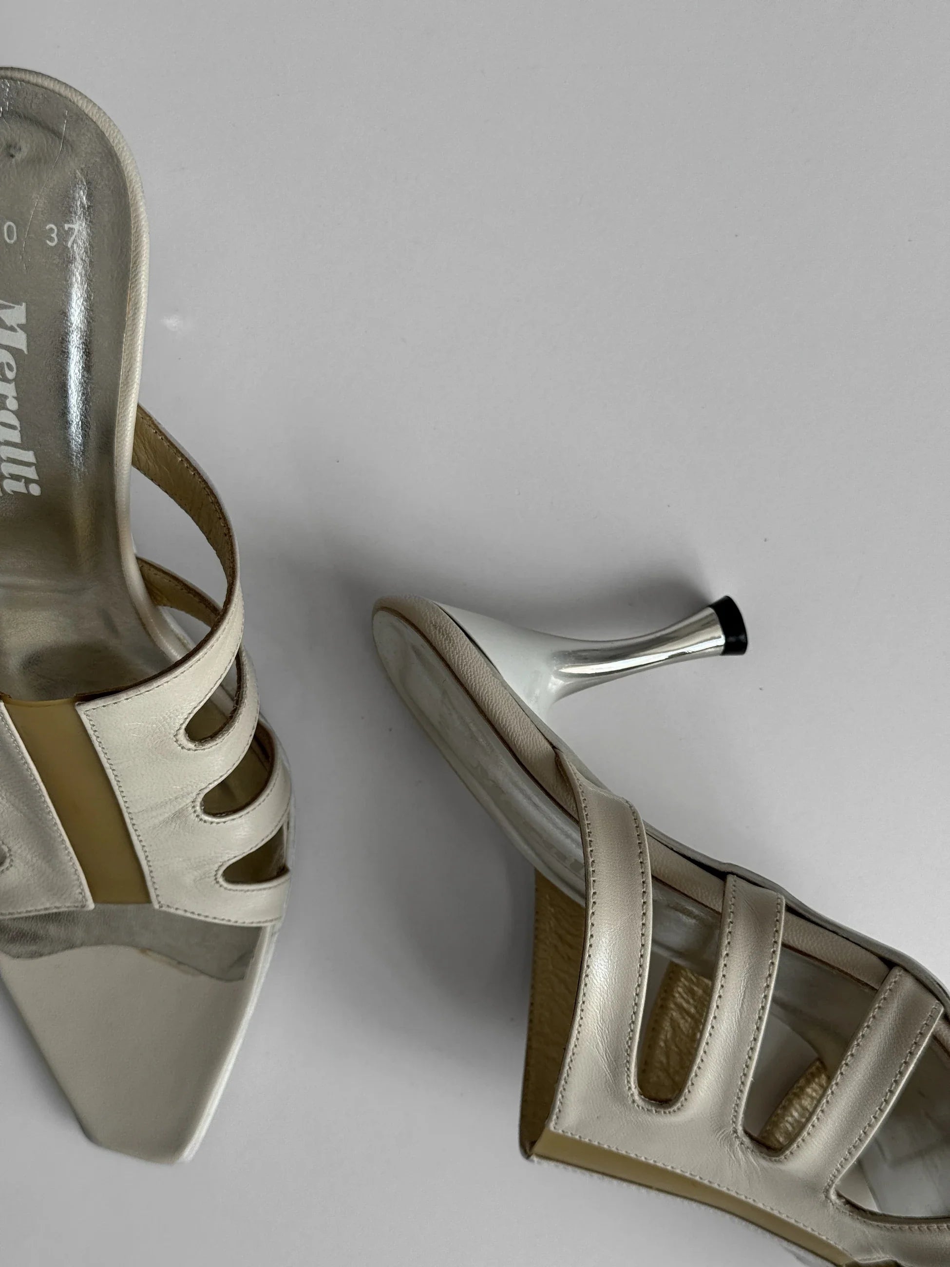 Ecru Leather Heeled Mules