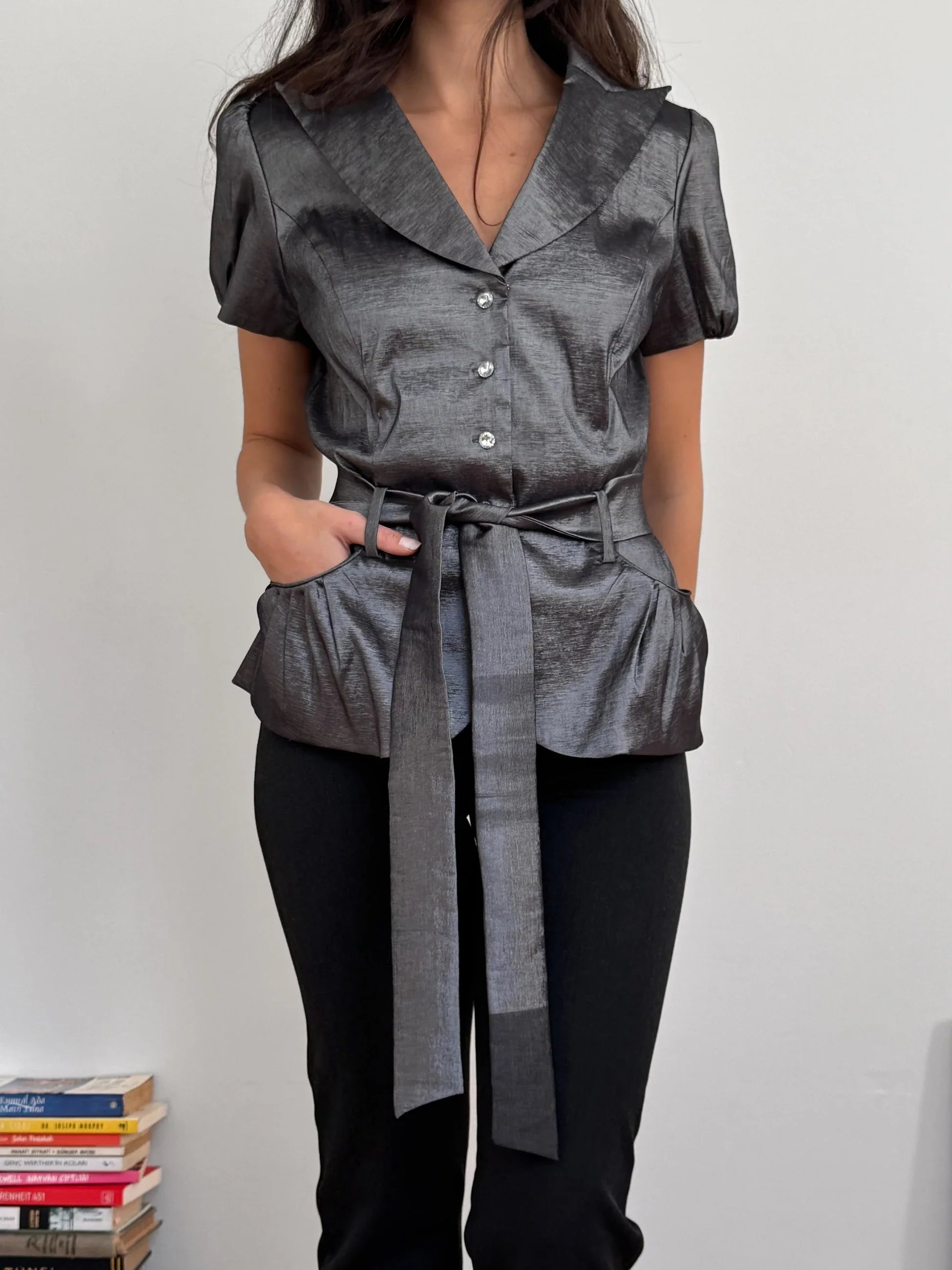 Lace-Up Satin Shirt