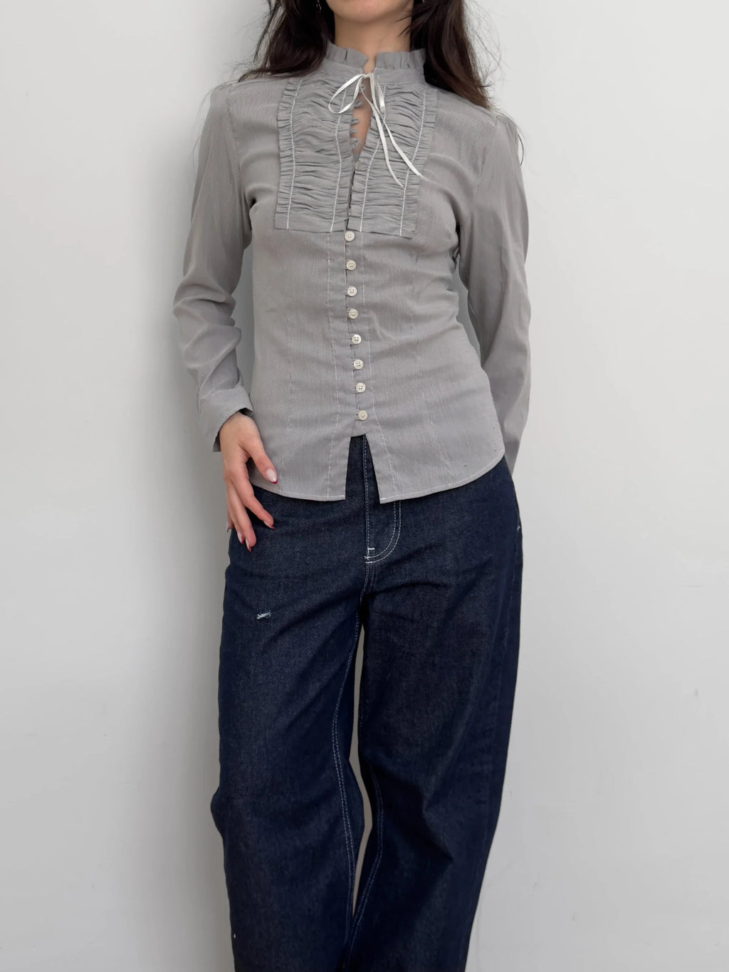 Collar-Detailed Striped Shirt