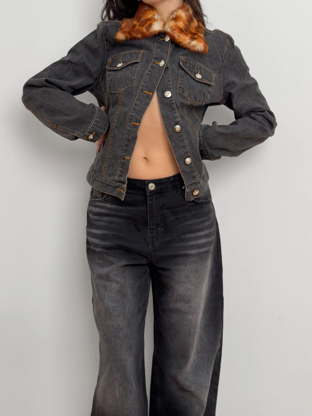 Plush Collared Denim Jacket