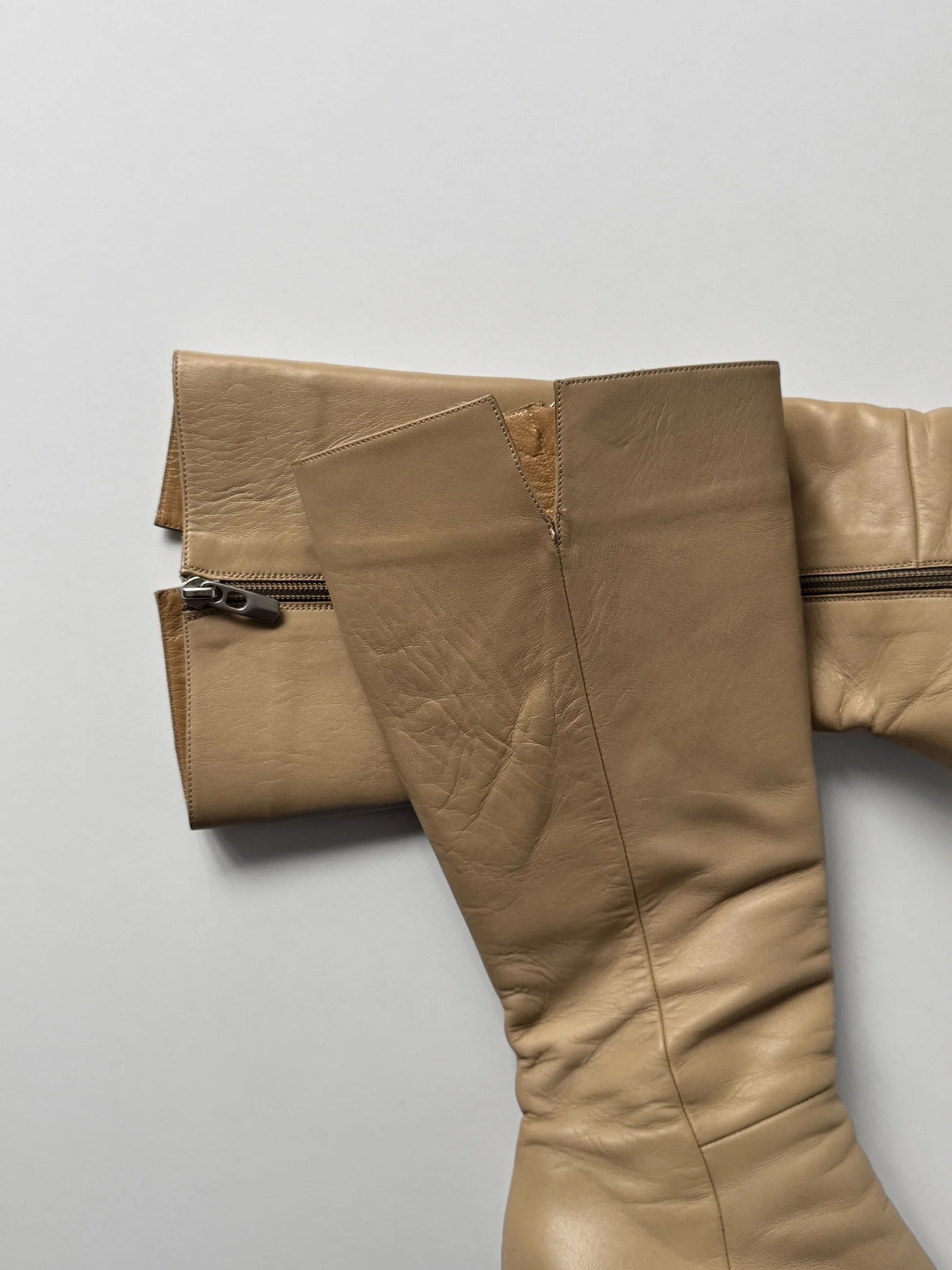 Beige Leather Boots