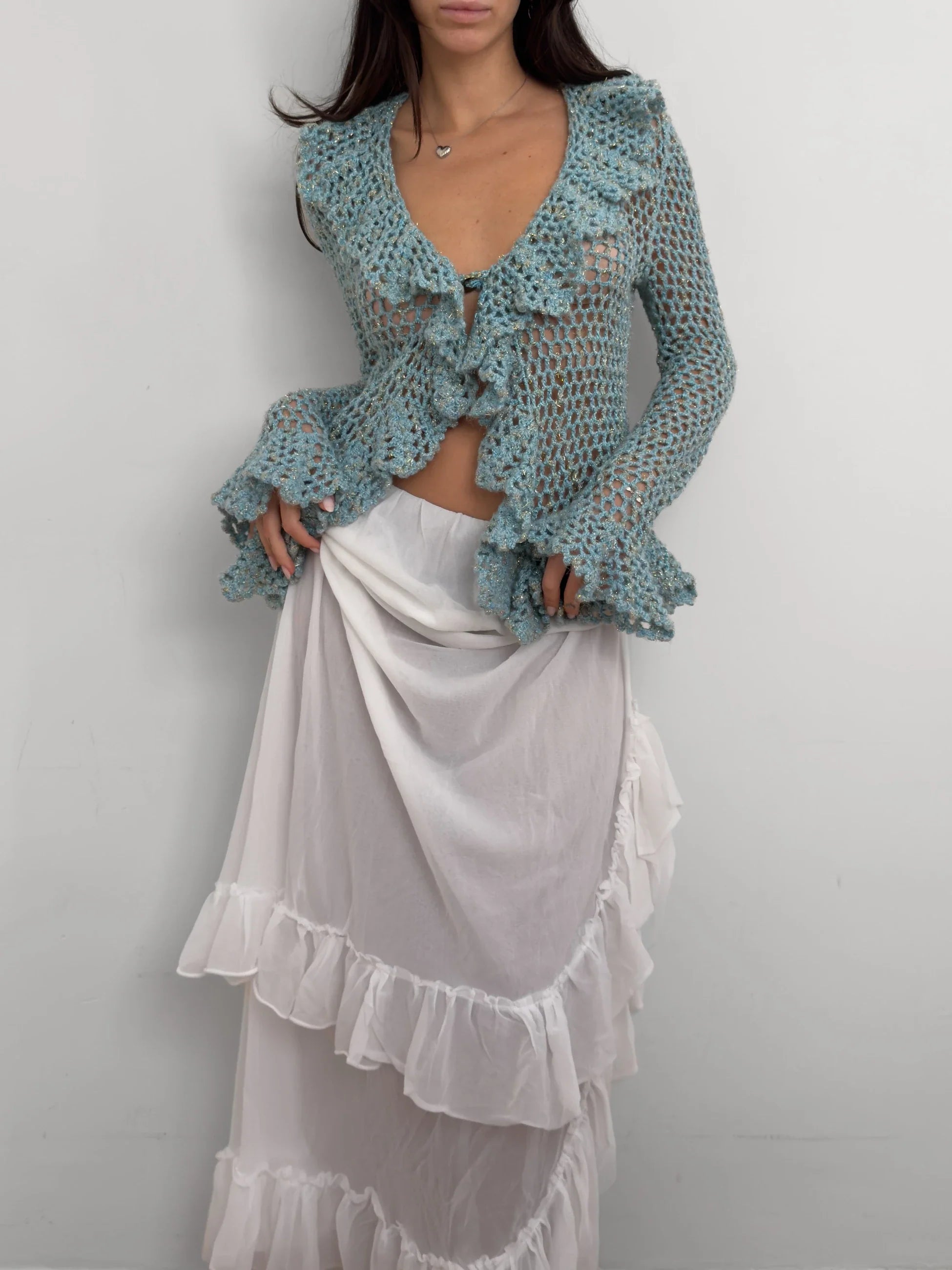 Ruffled Knit Cardigan