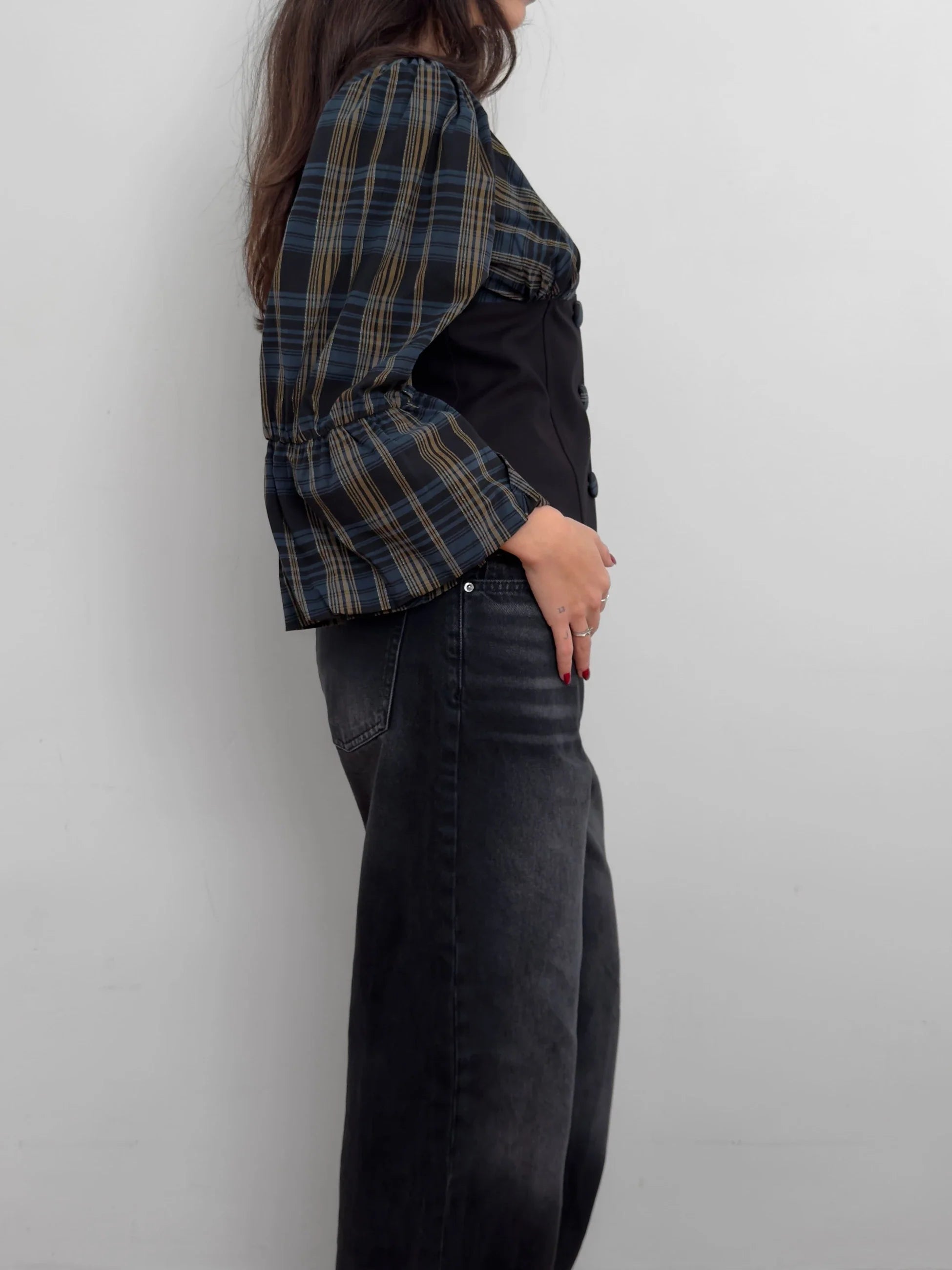 Plaid Balloon Sleeve Shirt