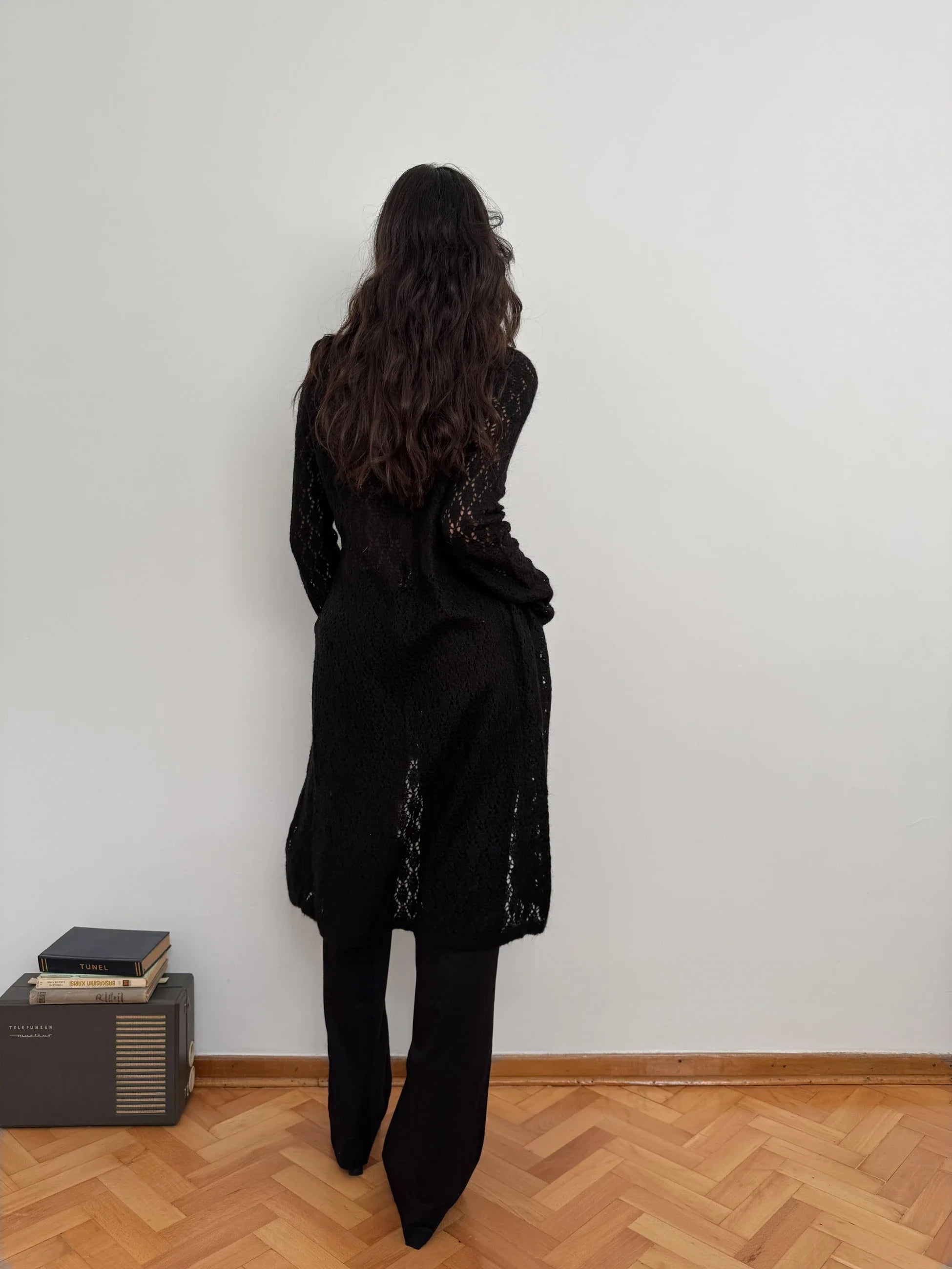 Black Pointelle Mohair Cardigan