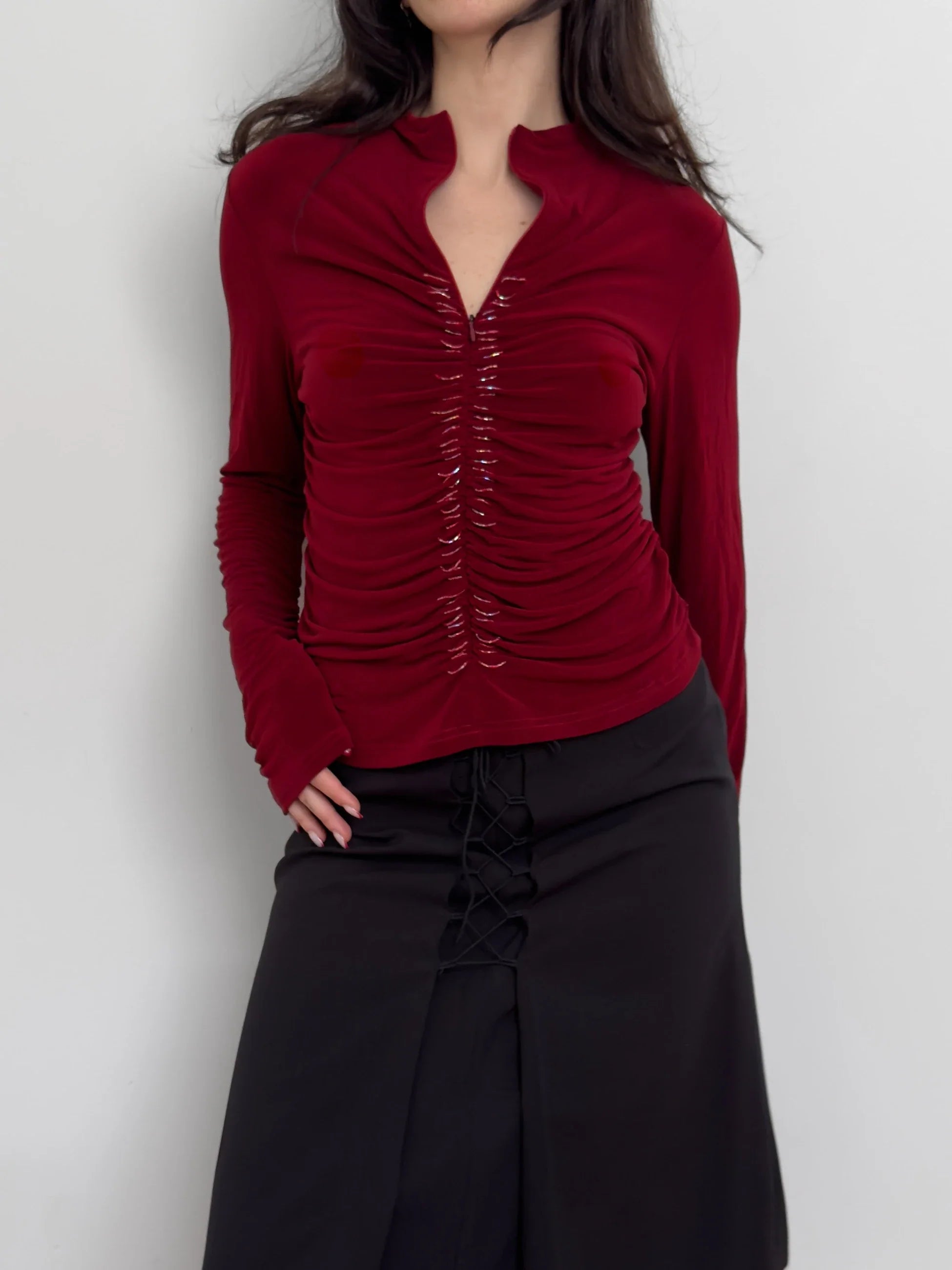 Zipped Jersey Blouse