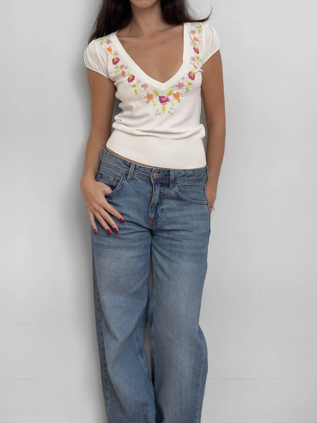 Embroidered Knit Blouse