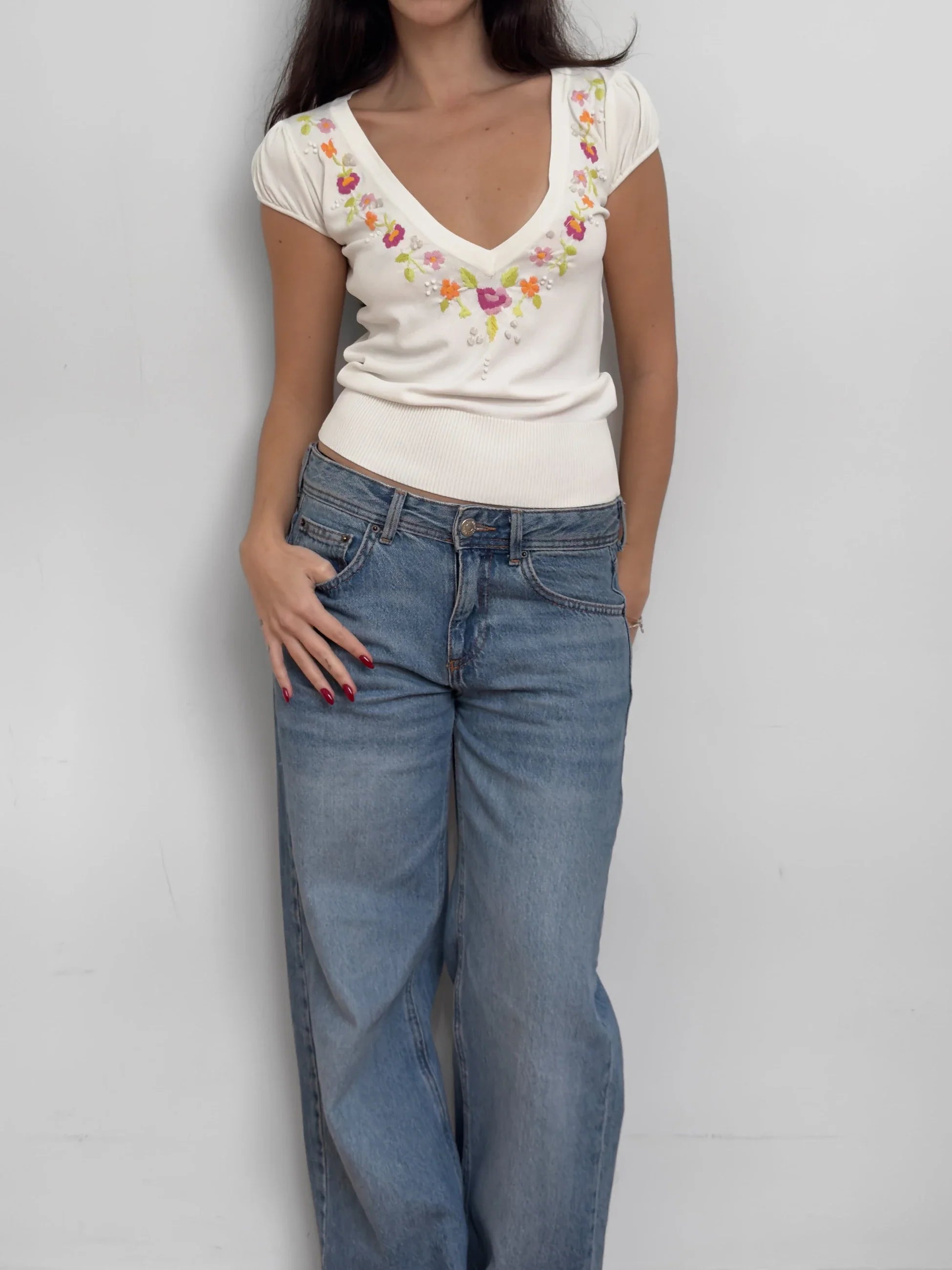 Embroidered Knit Blouse