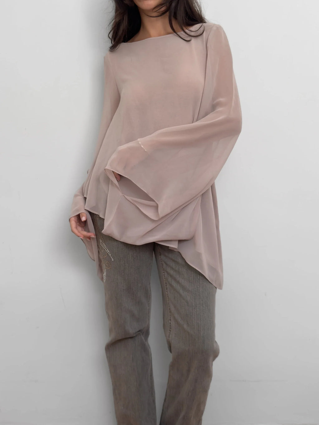Asymmetric Tulle Blouse