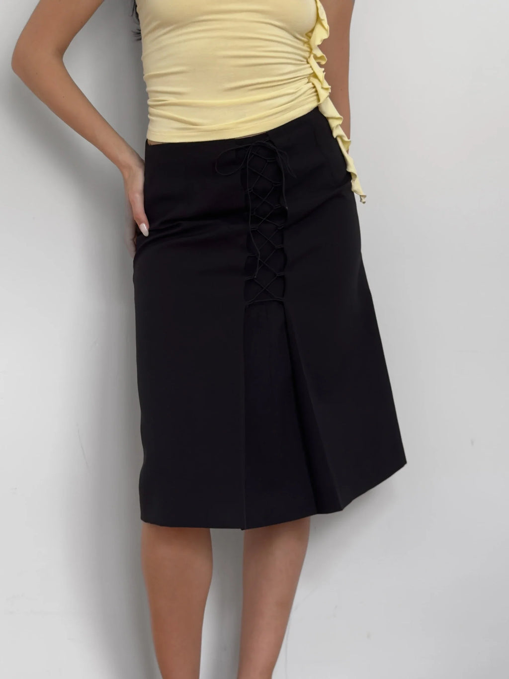 Lace-Up Midi Skirt