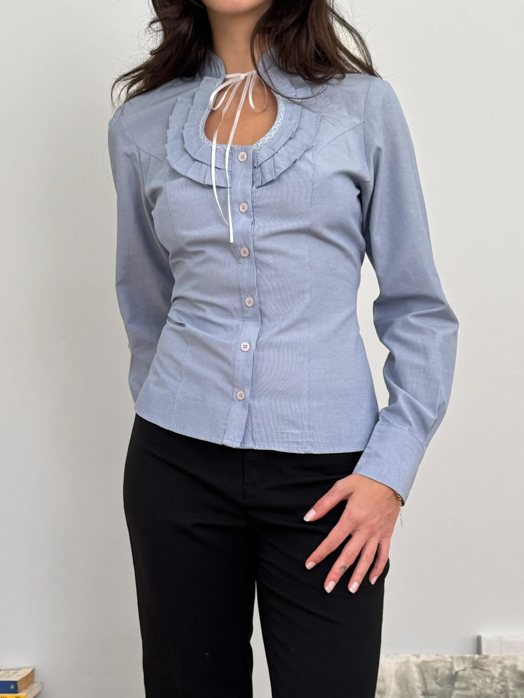 Collar-Detailed Blue Shirt