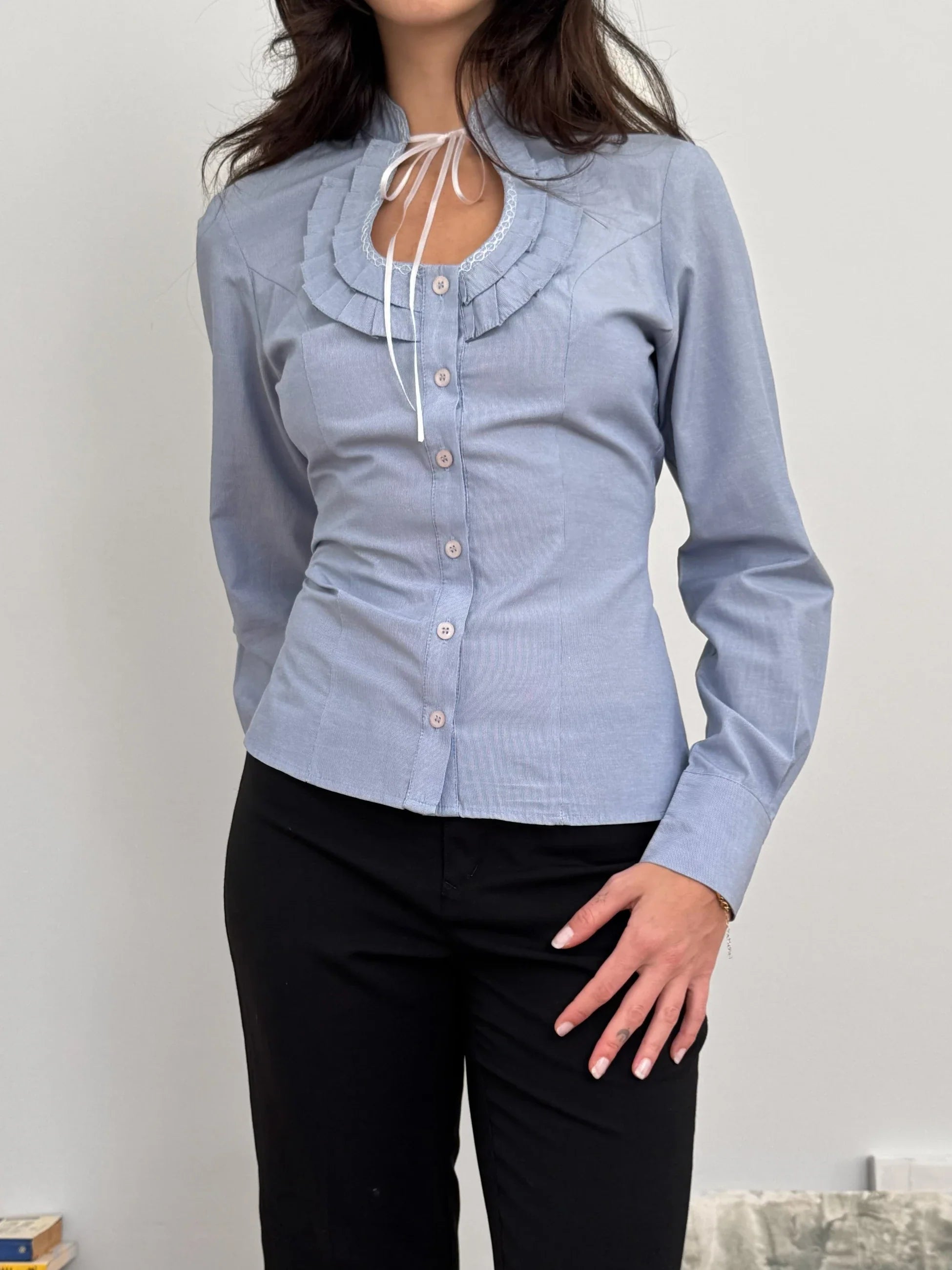 Collar-Detailed Blue Shirt