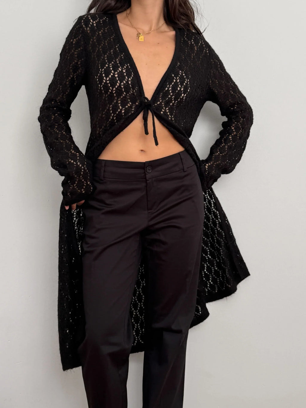 Black Pointelle Mohair Cardigan