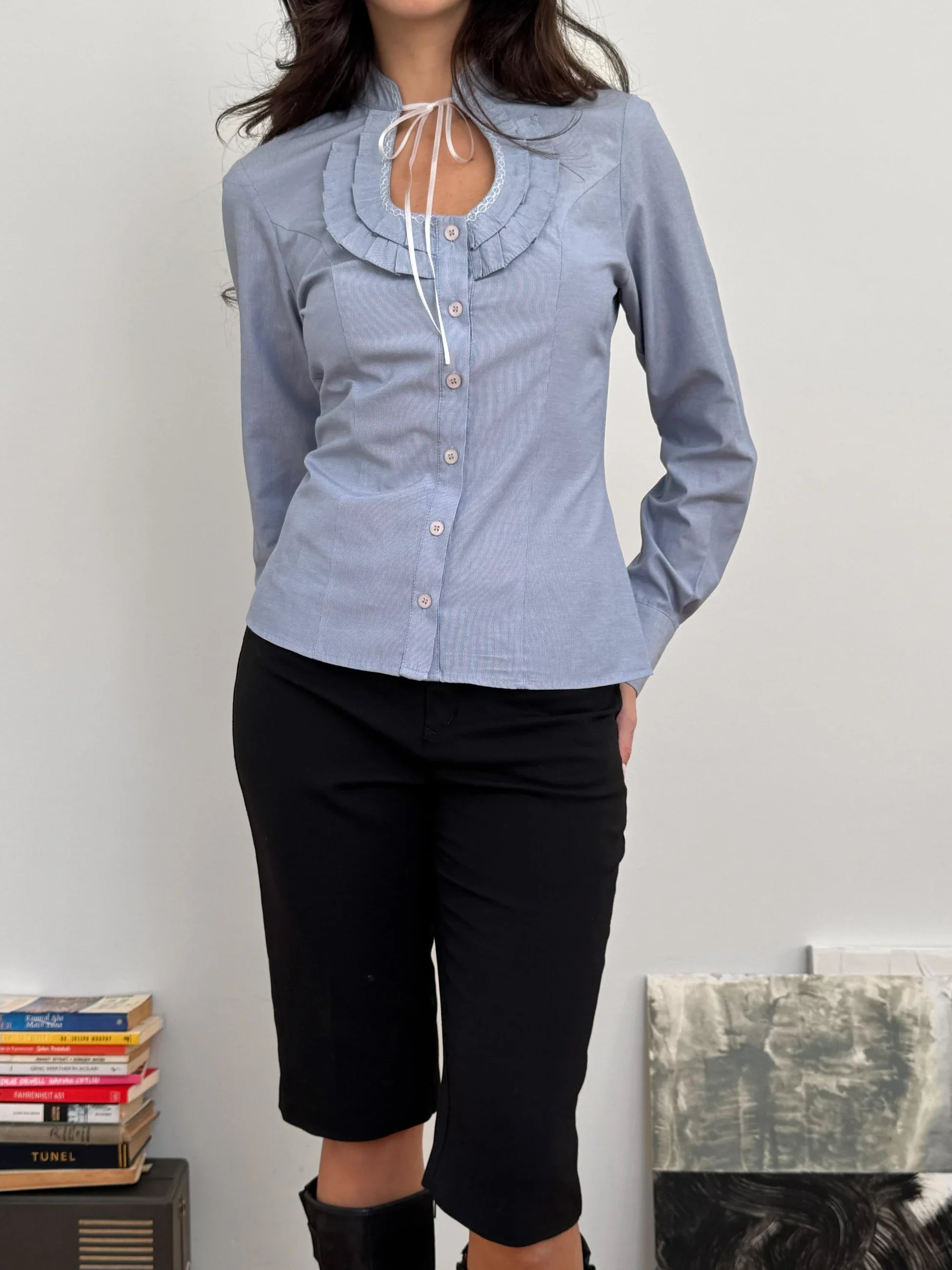 Collar-Detailed Blue Shirt