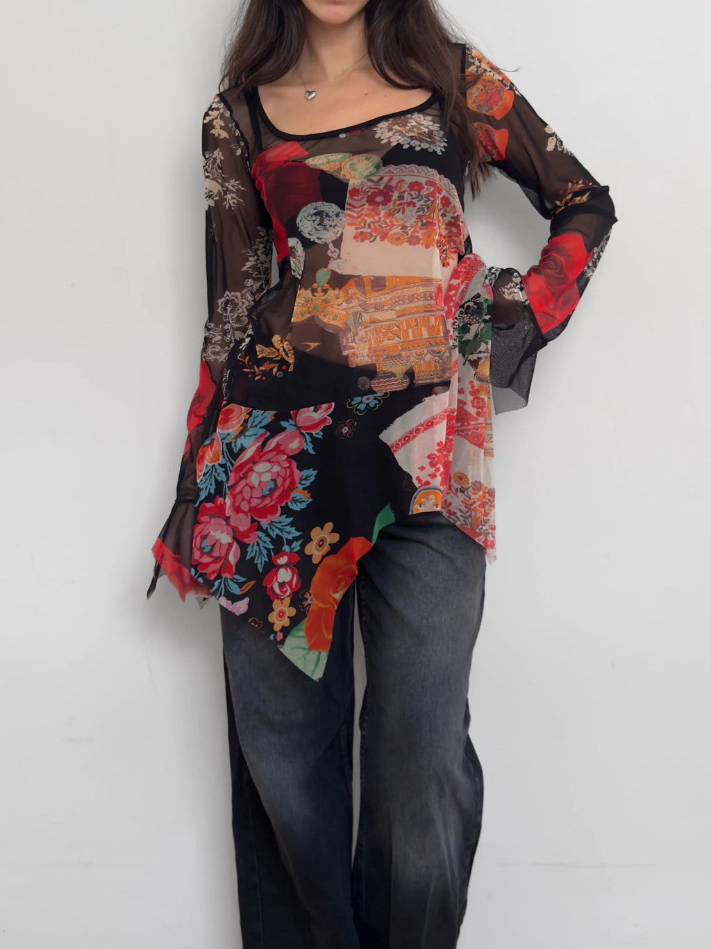 Print Tulle Blouse