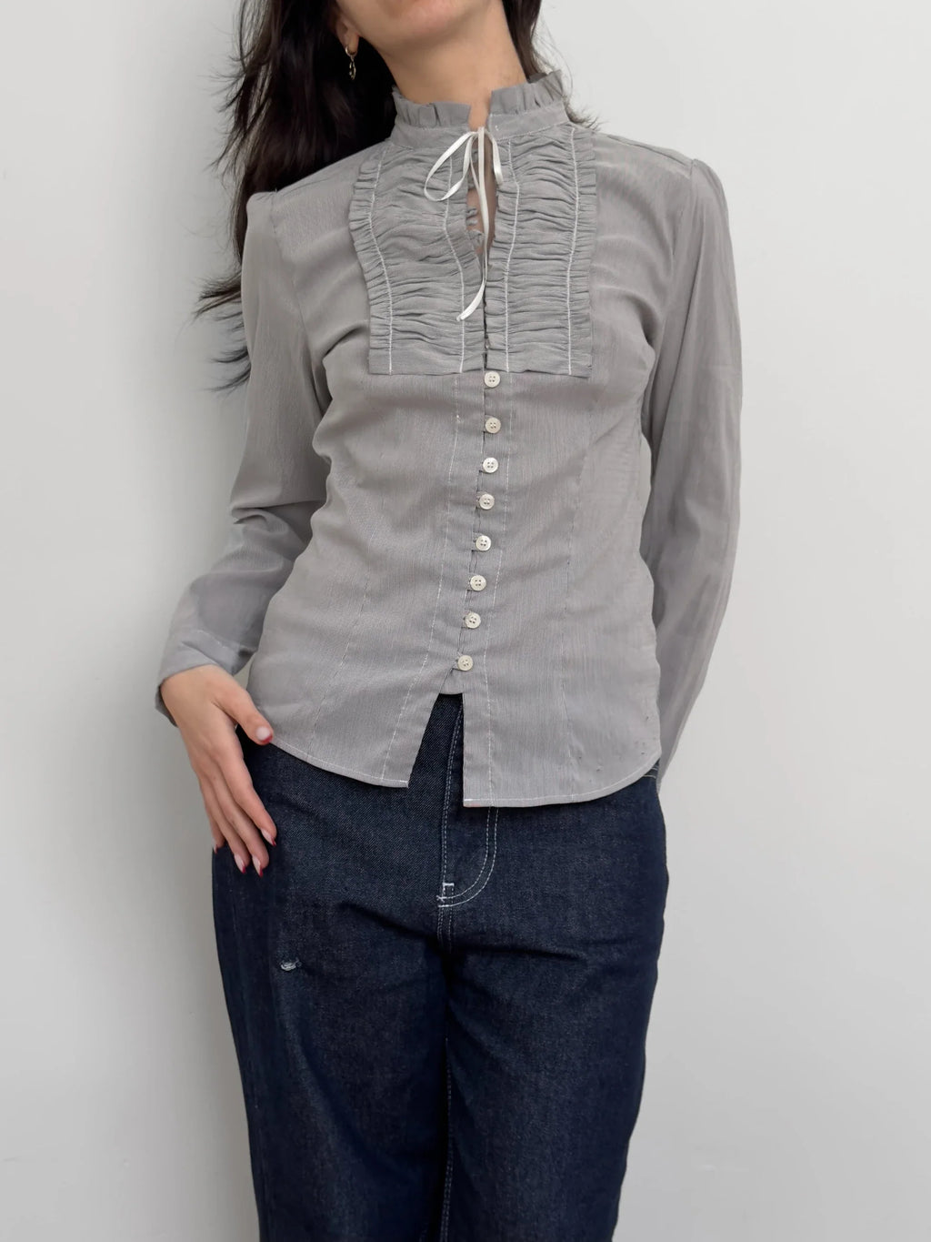 Collar-Detailed Striped Shirt