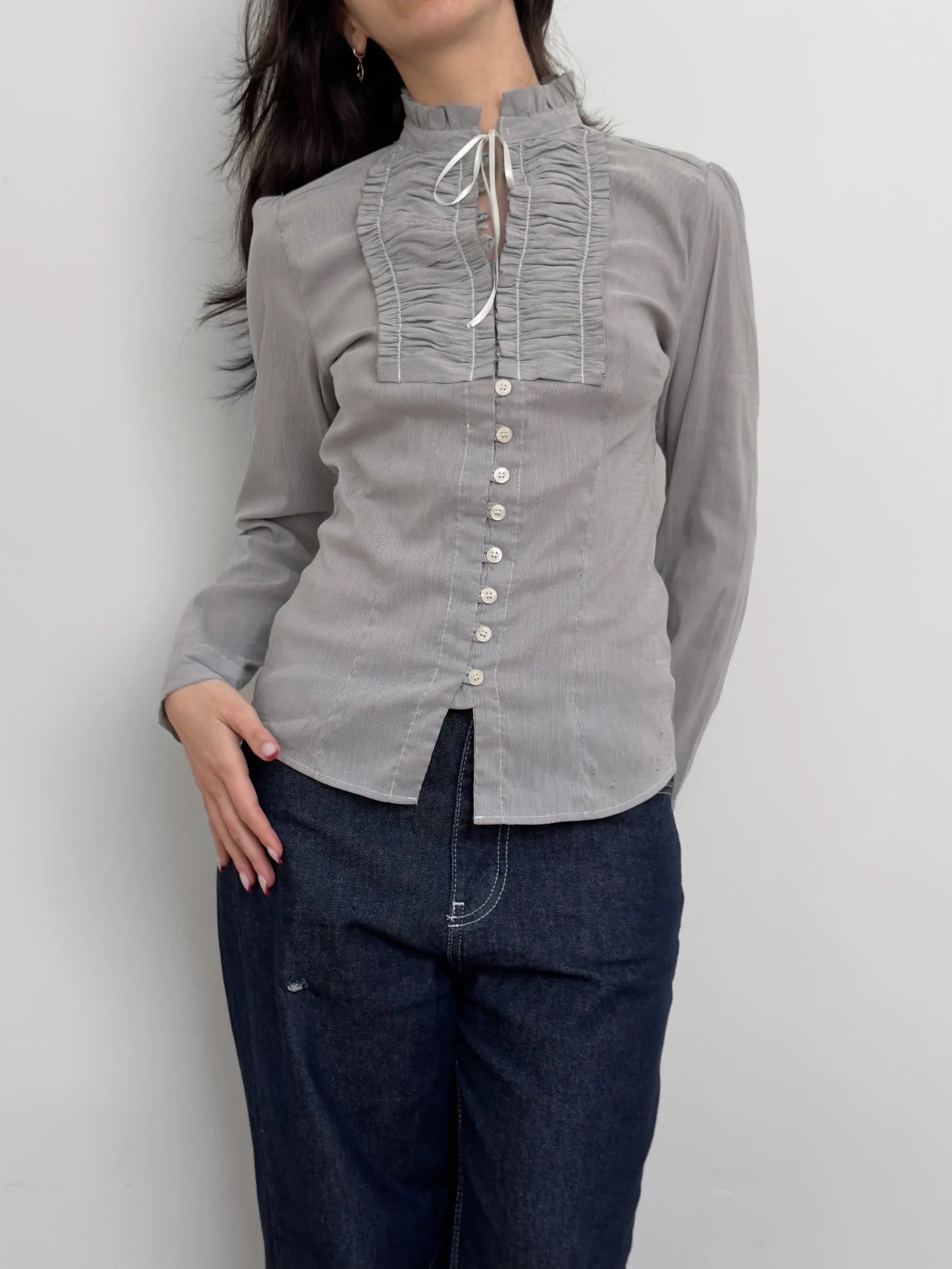 Collar-Detailed Striped Shirt